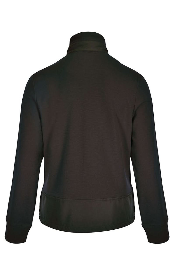 Veste zippée manches longues avec col montant et coupe droite, vue de dos.