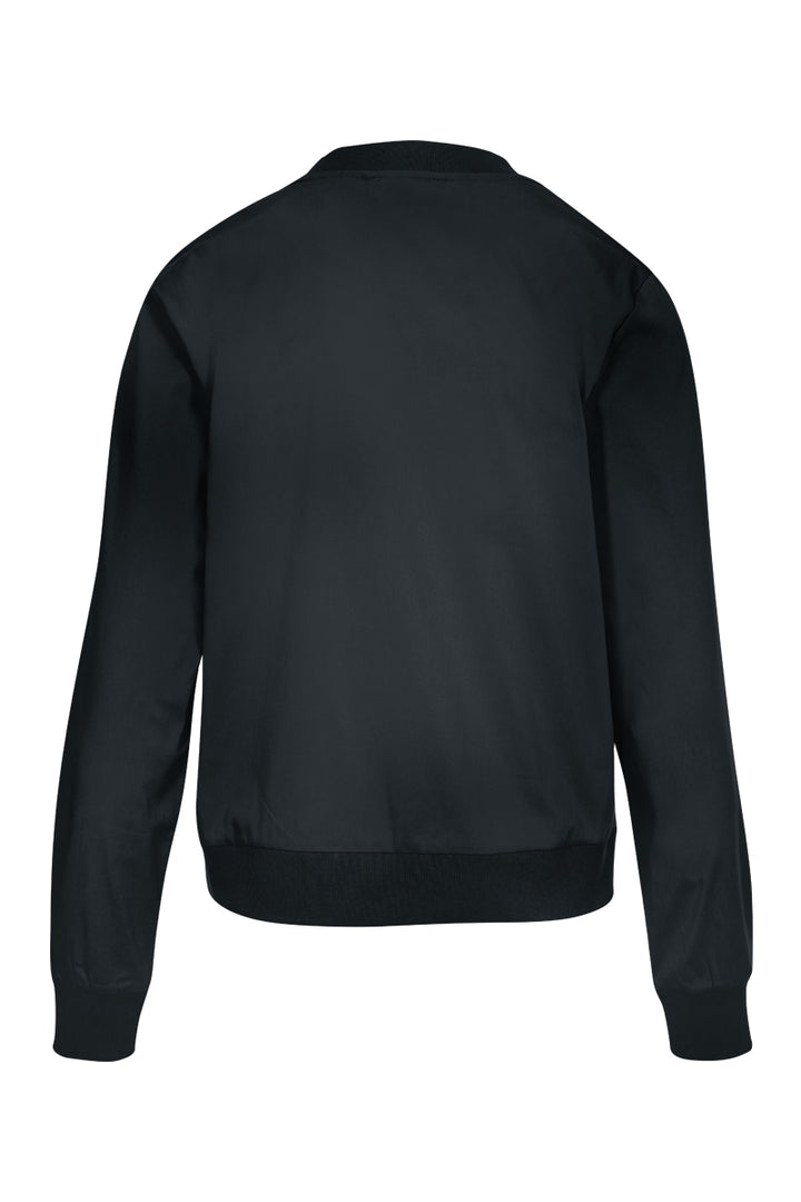 Vue arrière de la veste zippée moderne avec coupe droite et finitions côtelées minimalistes