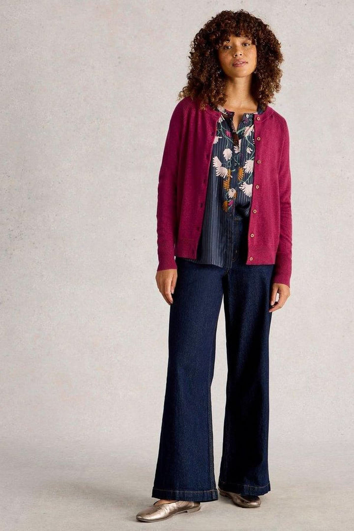 Cardigan boutonné coton à col rond