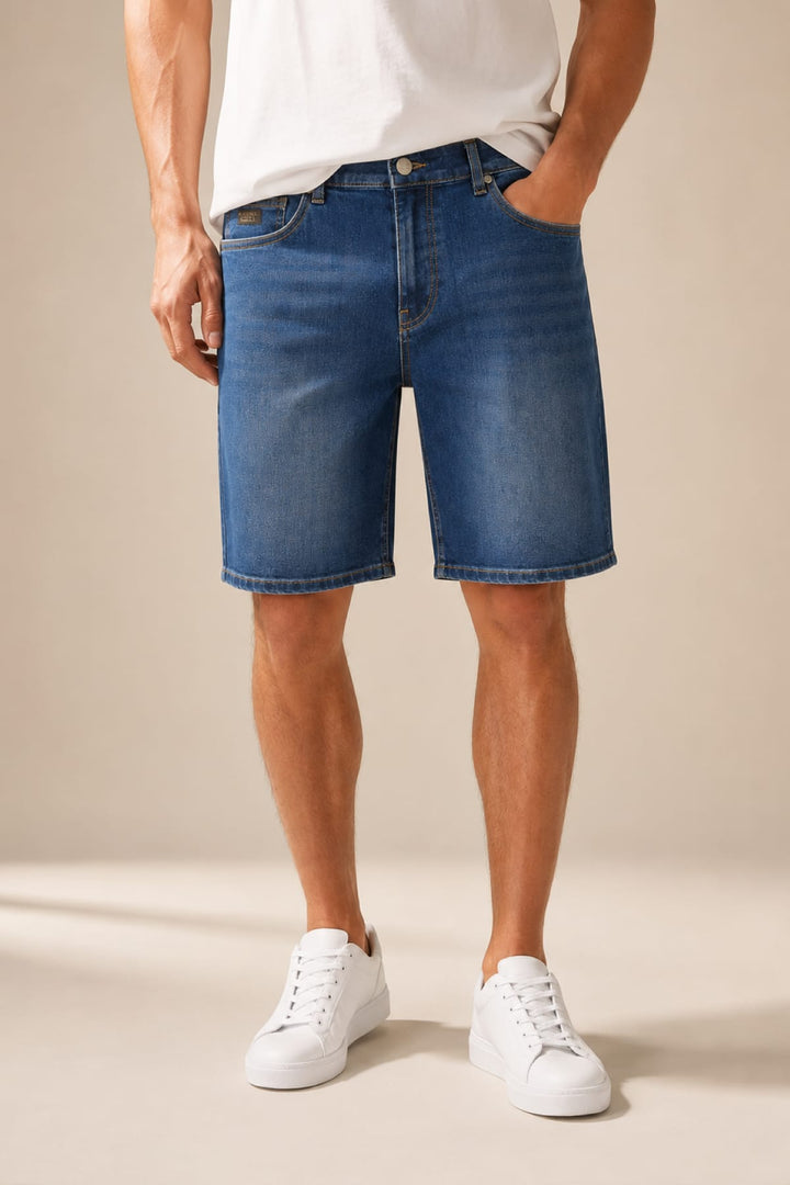 Vue de face Bermuda en denim Black Bull extensible noir pour homme - Valérie Simon