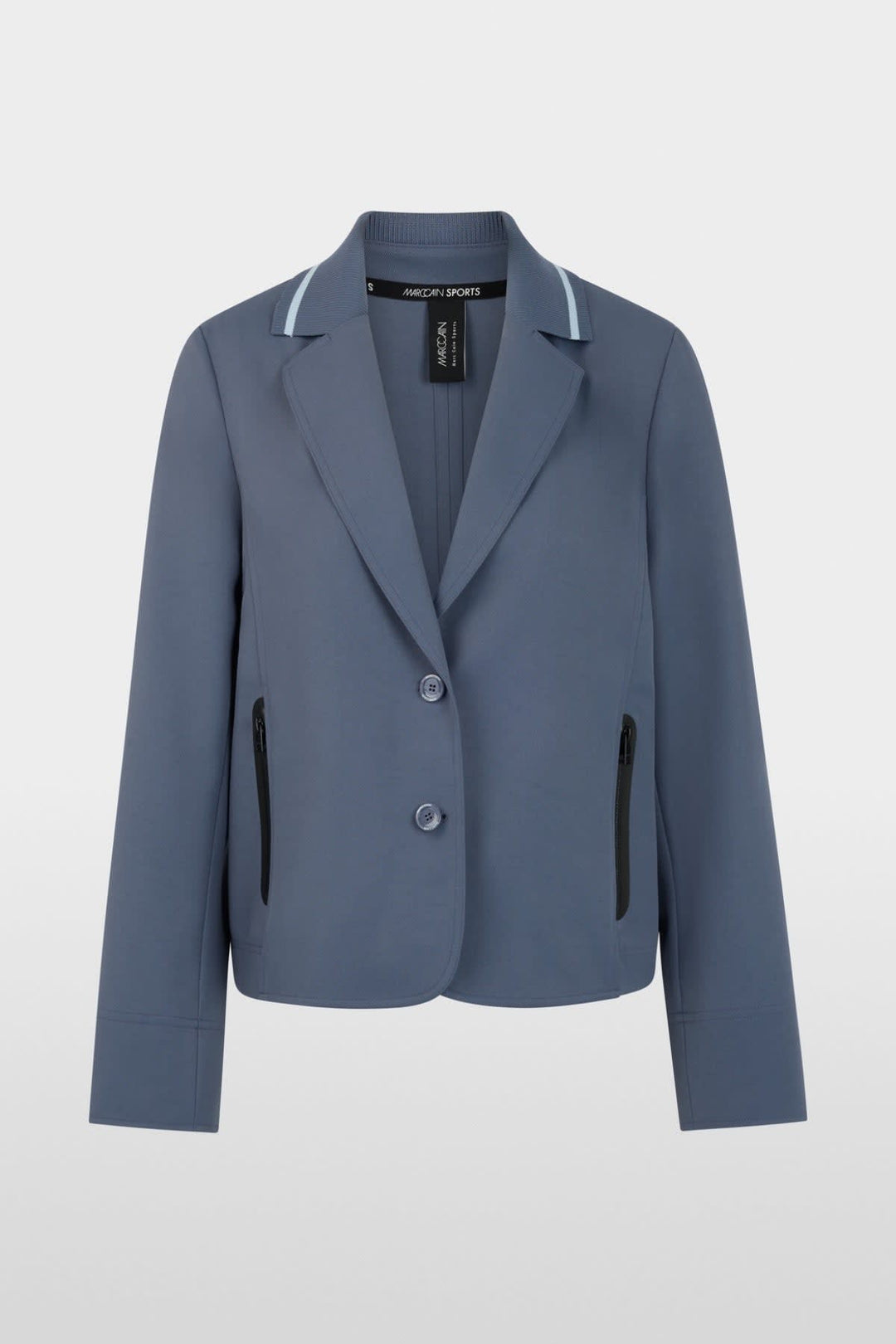 Vue de côté veston Marc Cain pour femme noir avec boutons dorés - Valérie Simon