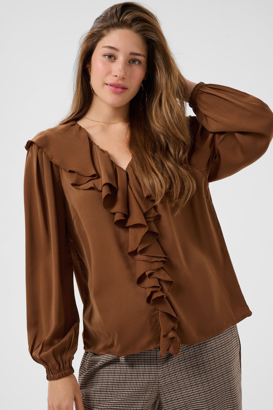Blouse Beliv fluide à volants et manches longues pour femme Cream