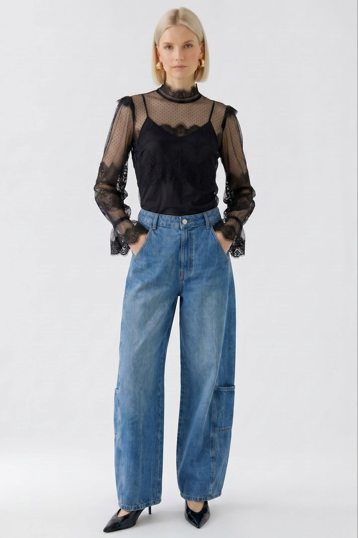 Blouse en tulle et dentelle pour femme Oui