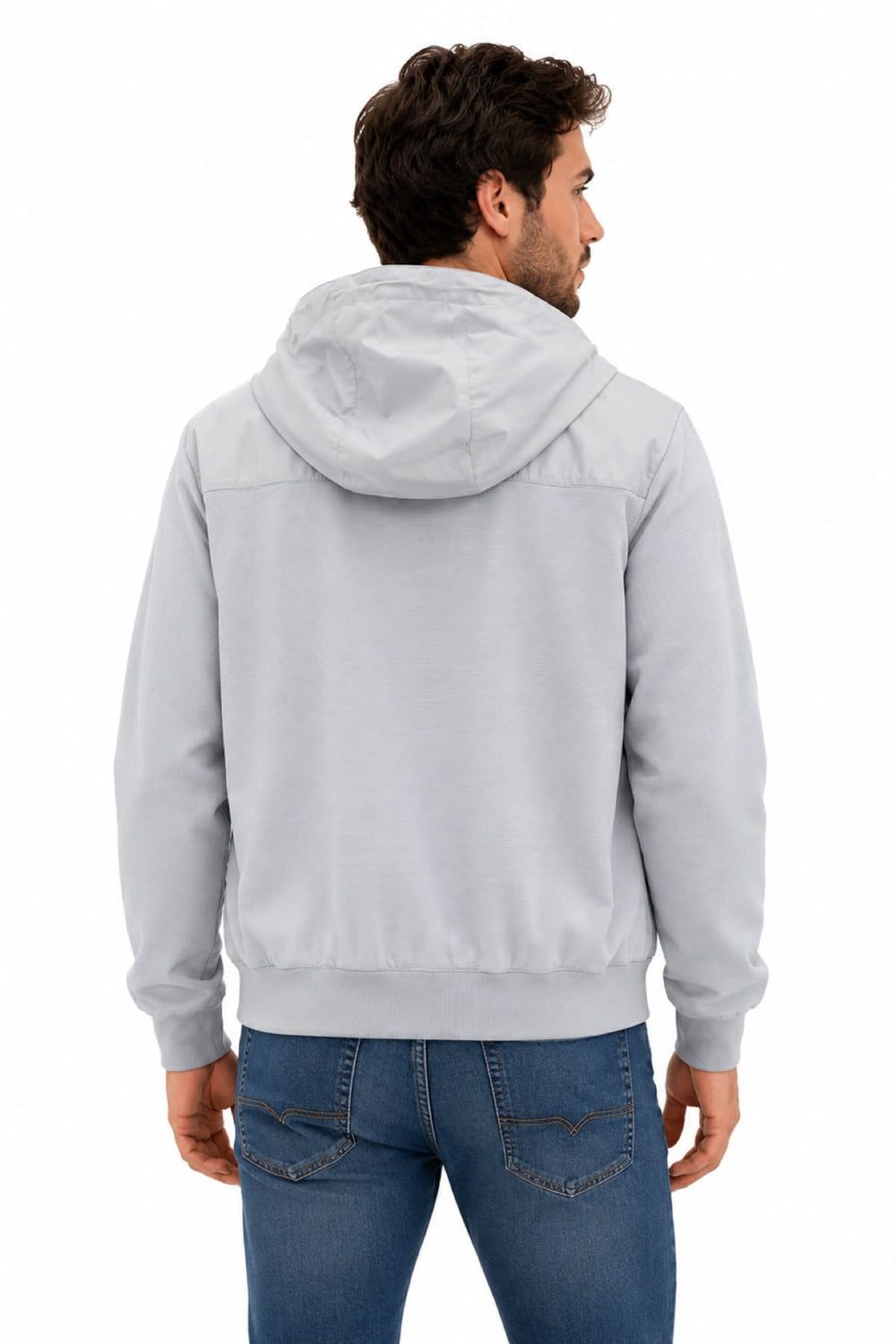 Vue de côté blouson bleu à capuche Paul & Shark pour homme avec détails zippés - Valérie Simon