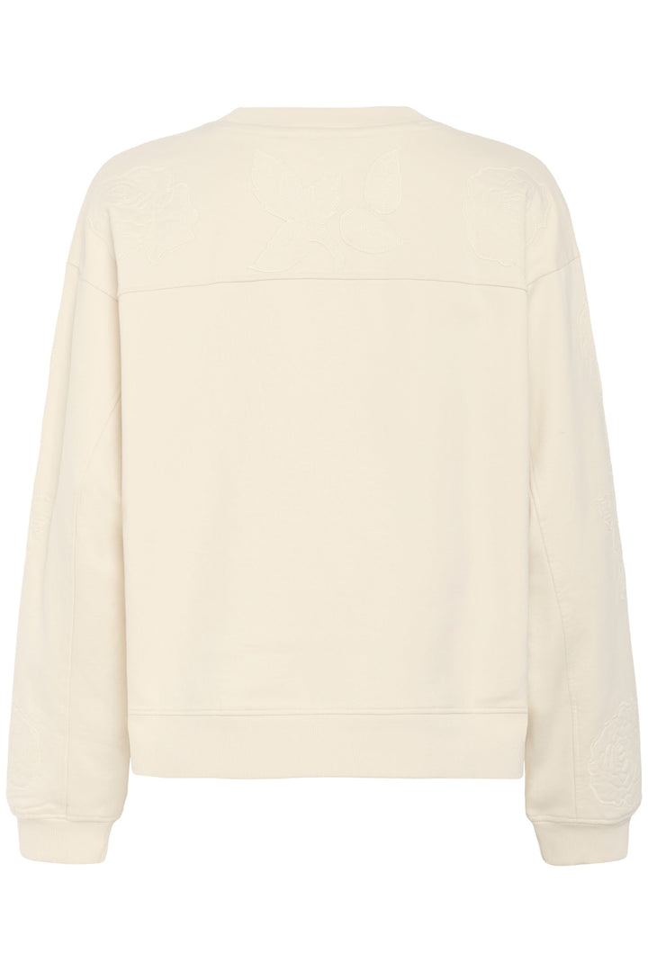 Coton ouaté Josie crème avec broderies florales, vue arrière, élégant et confortable pour tenues urbaines.