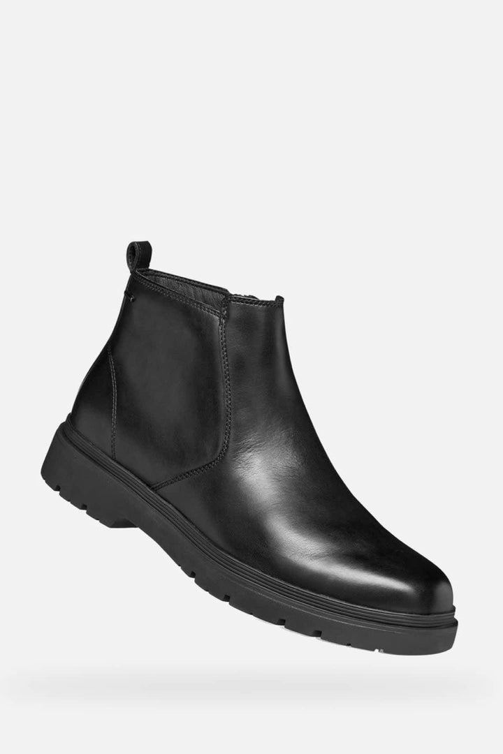 Vue de côté botte Chelsea Geox cuir noir homme avec coutures apparentes - Valérie Simon