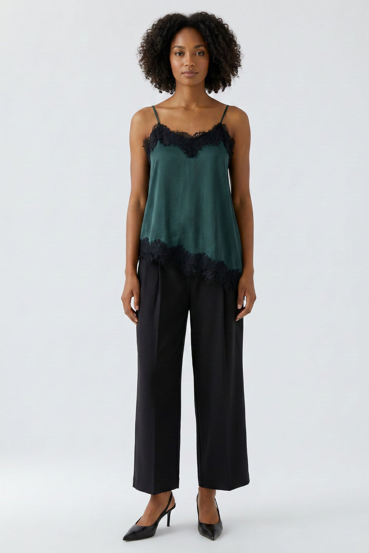 Camisole satinée à dentelle pour femme Oui