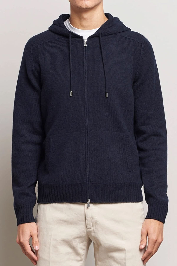 Cardigan en laine vierge à capuchon et fermeture éclair pour homme Gran sasso