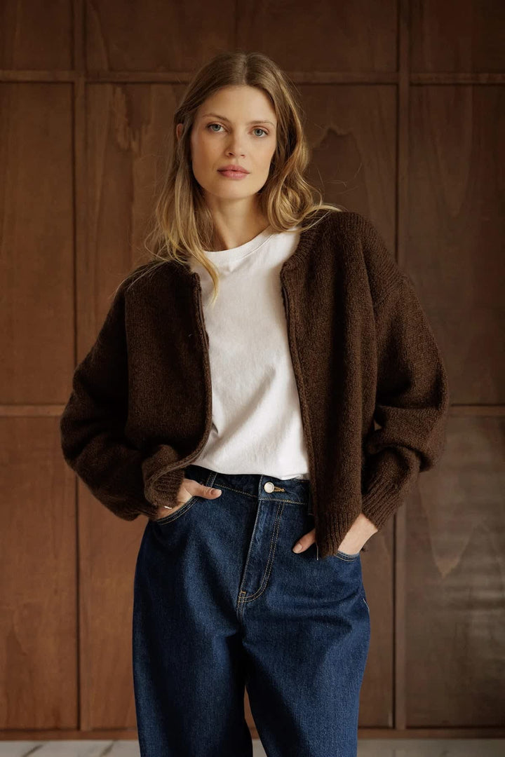 Cardigan en tricot doux à fermeture éclair pour femme Indi &amp; cold