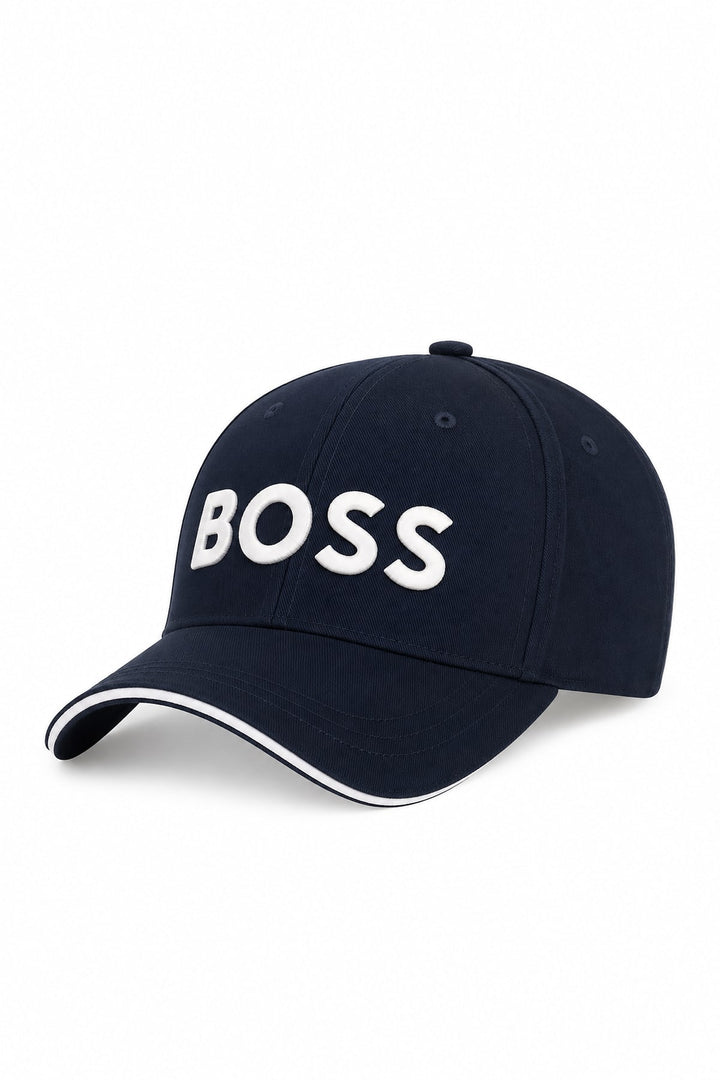 Front view of a black embroidered BOSS cap with the iconic logo for men - Valérie Simon