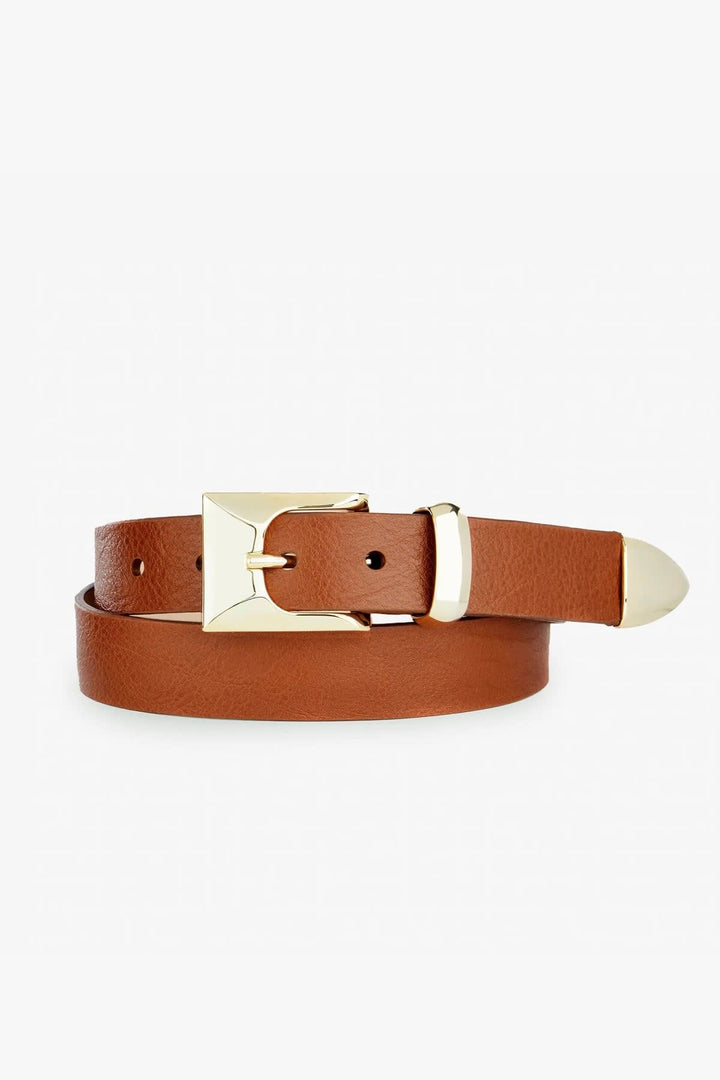 Vue de face ceinture classique Brave en cuir noir boucle dorée pour femme - Valérie Simon