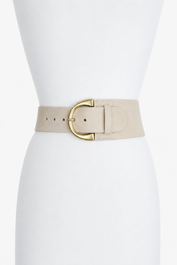 Ceinture Kalie boucle arrondie en cuir marron vue de côté pour femme - Valérie Simon
