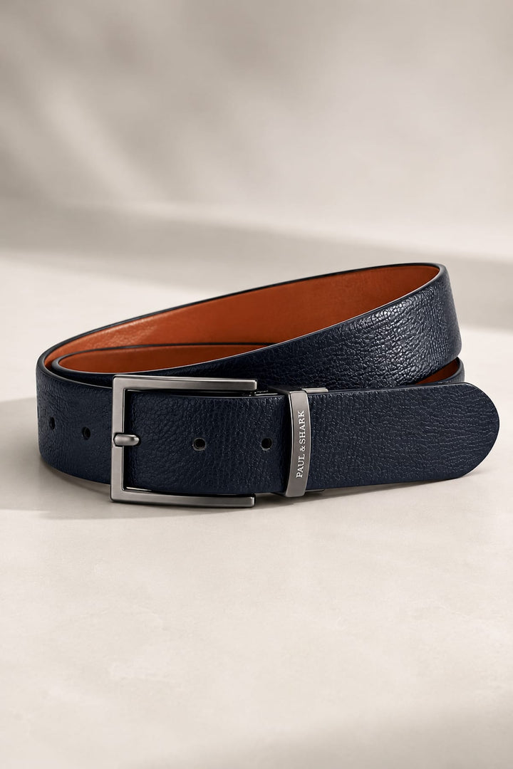 Vue de côté ceinture réversible Paul and Shark cuir grainé noir - Valérie Simon