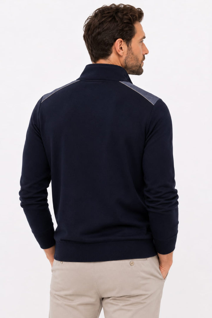 Front view of the Paul and Shark blue knit half-zip sweater navy for men with logo - Valérie Simon