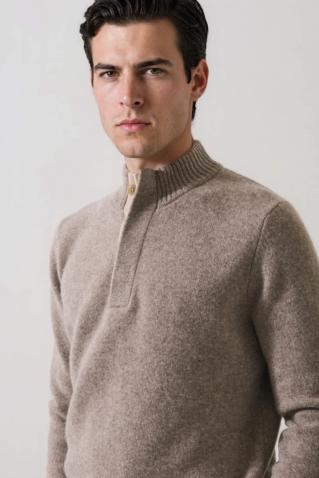 Patrick Assaraf men’s superfine lambswool button mock-neck sweater
