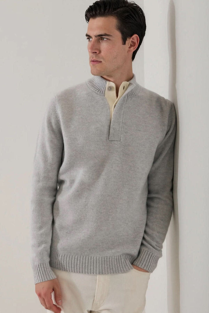 Patrick Assaraf men’s lambswool button mock-neck sweater