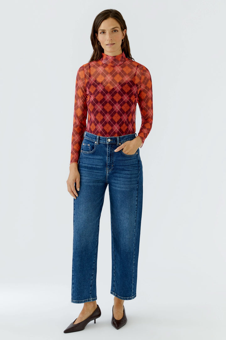 Chandail en maille transparente à motif à carreaux pour femme Oui