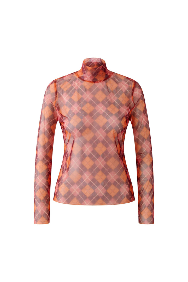 Chandail en maille transparente à motif à carreaux vue de face pour femme Oui