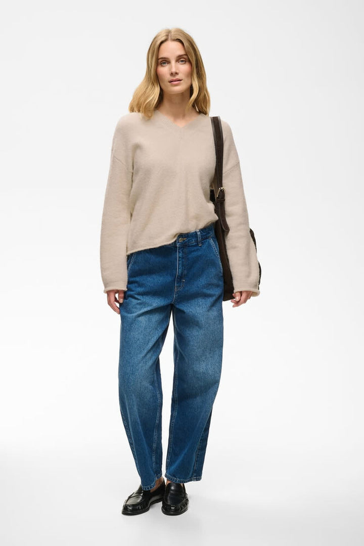 Vue de face chandail en tricot Part Two crème avec manches longues pour femme - Valérie Simon