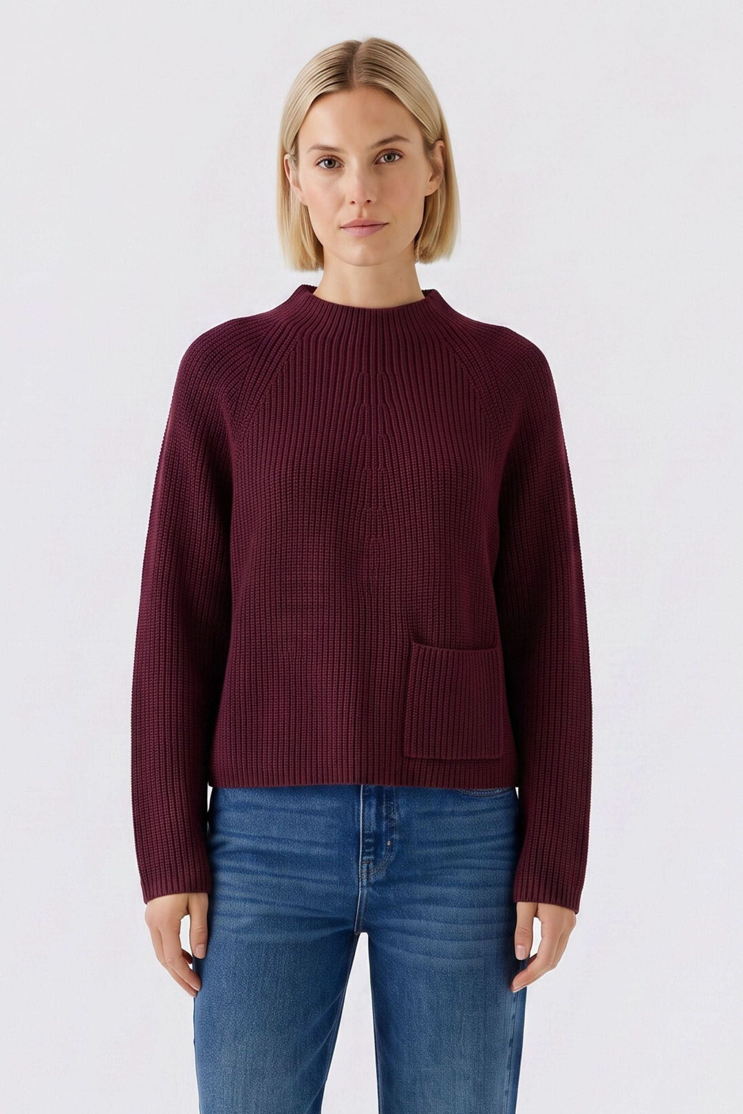 Chandail en tricot côtelé à col montant pour femme Oui