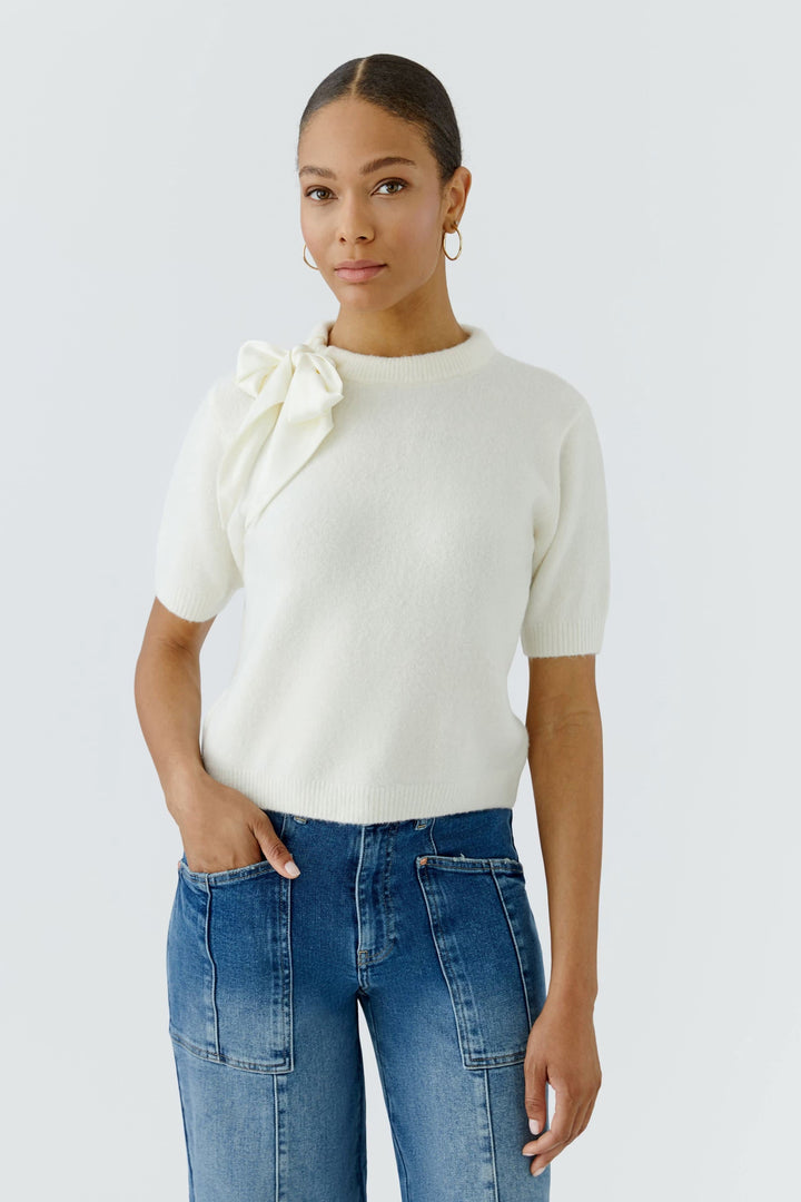 Vue latérale chandail boucle coton Oui femme blanc - Valérie Simon