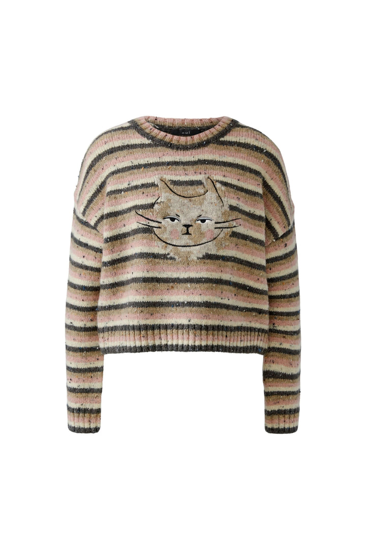 Chandail rayé à motif chat vue de face pour femme Oui