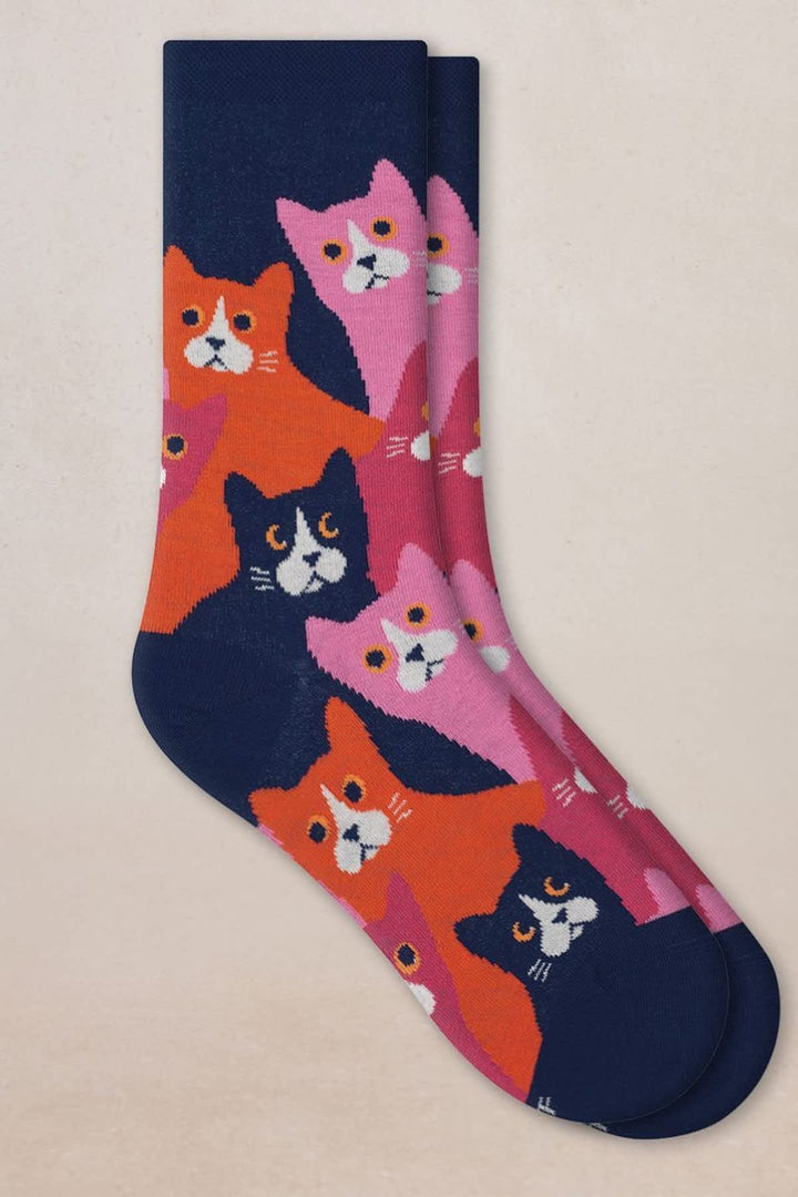 Women’s cat-pattern socks Bleuforêt