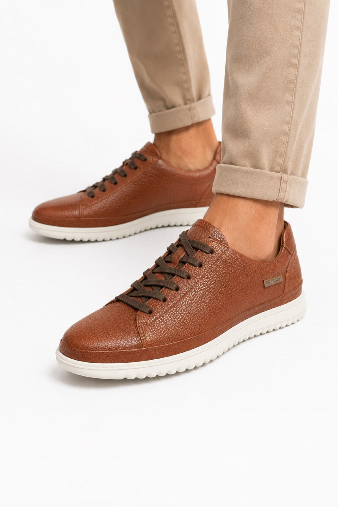 Side view of the Thomas MEPHISTO brown dress shoe with visible stitching for men - Valérie Simon