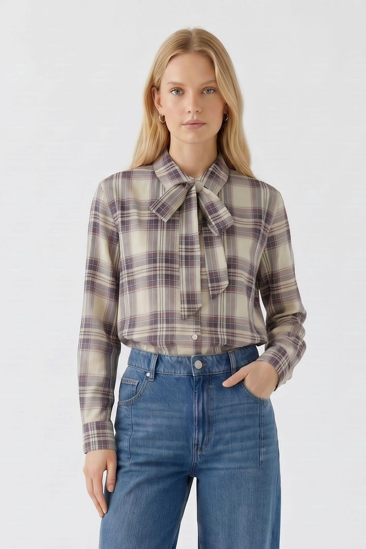 Vue avant chemise à carreaux avec boucle amovible Oui pour femme multicolore - Valérie Simon