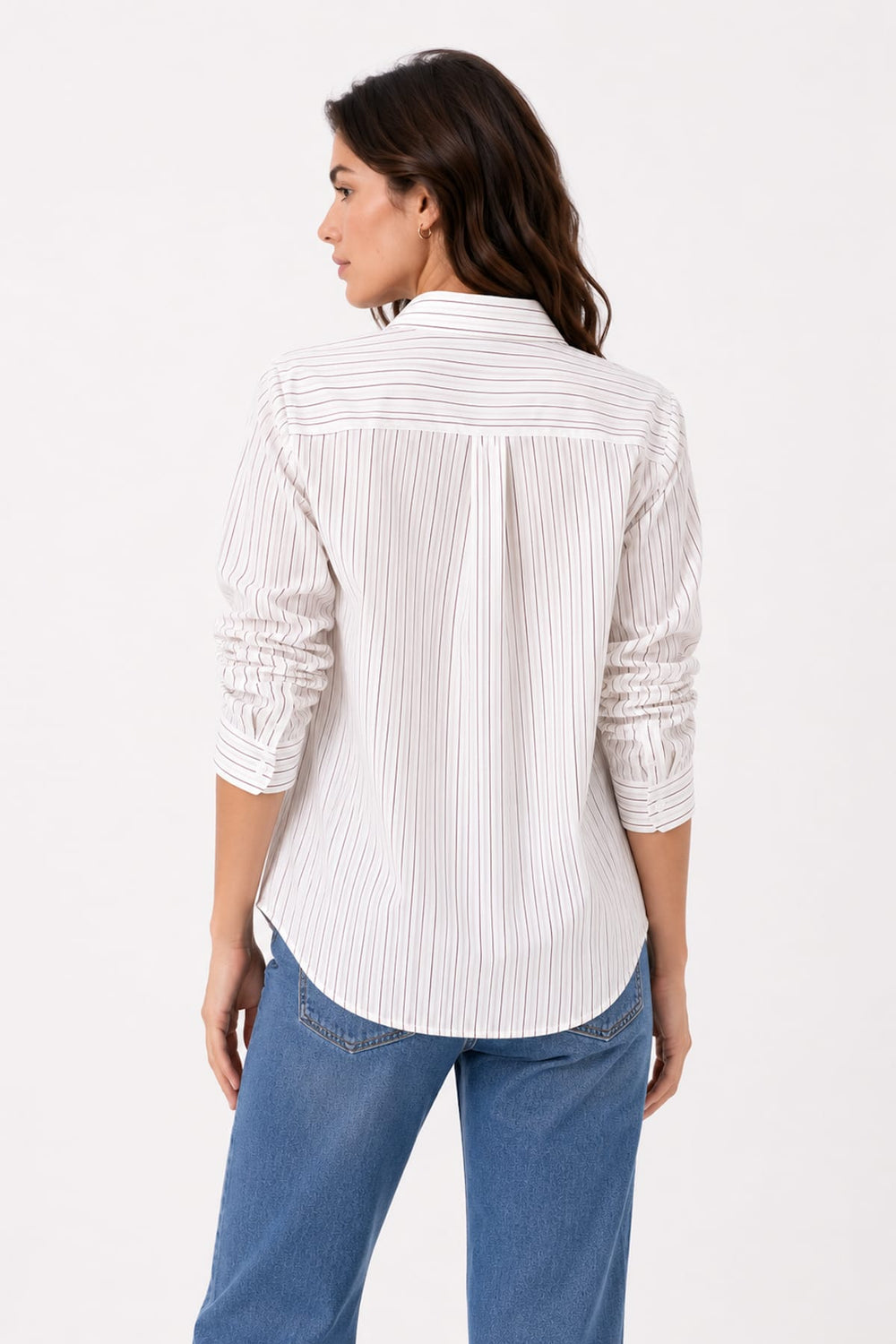 Vue de face chemise rayée Repeat Cashmere blanche à manches froncées pour femme - Valérie Simon