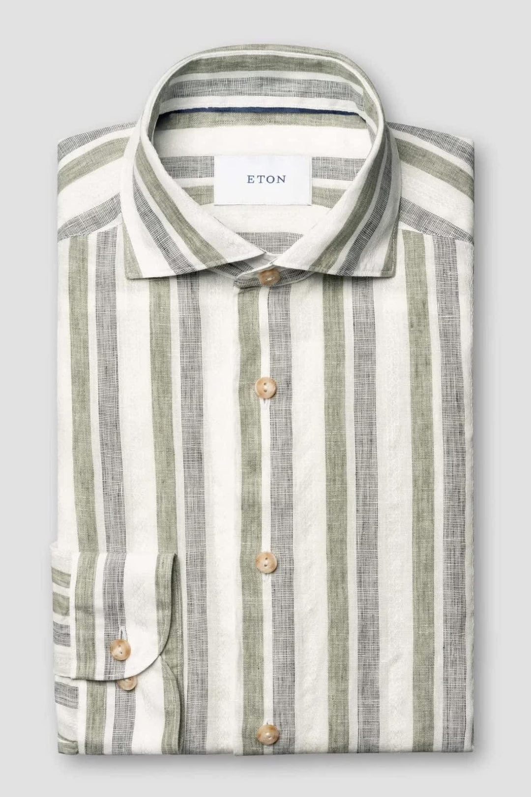 Front view of a blue-and-white striped Eton shirt for men - Valérie Simon