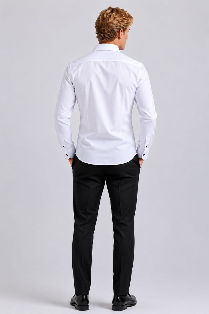 Vue de côté chemise sport à contrastes MR.SMITH pour homme blanc - Valérie Simon