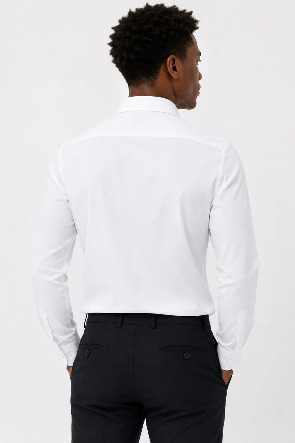 Front view of a white Eton dress shirt for men with a classic collar - Valérie Simon