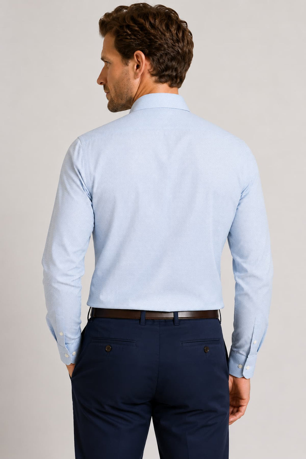 Front view of the white Eton textured dress shirt for men - Valérie Simon