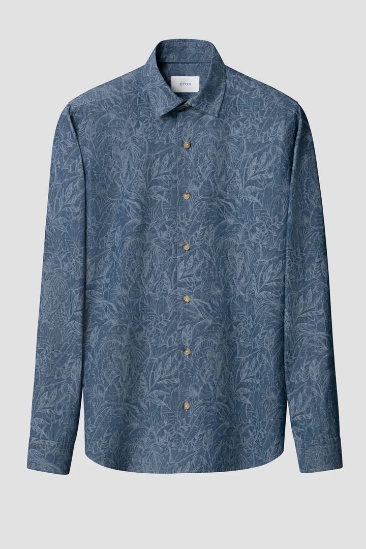 Front view of a multicolored floral-print Eton shirt with a button-down collar for men - Valérie Simon