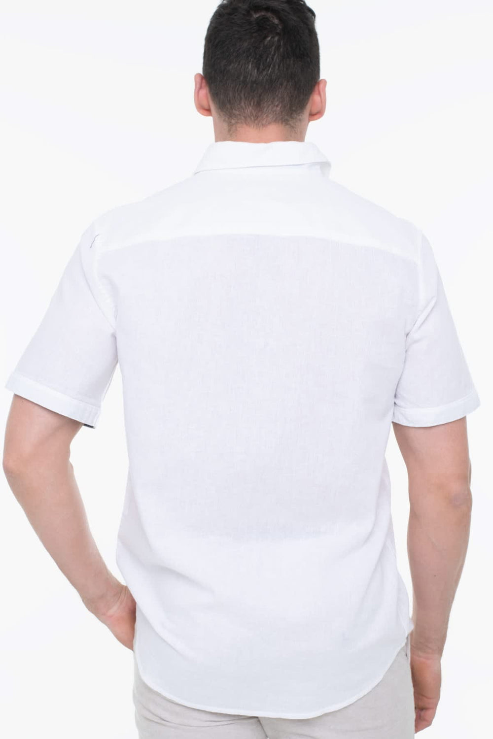 Front view of a blue Tom Tailor men's short-sleeve shirt with chest pockets - Valérie Simon