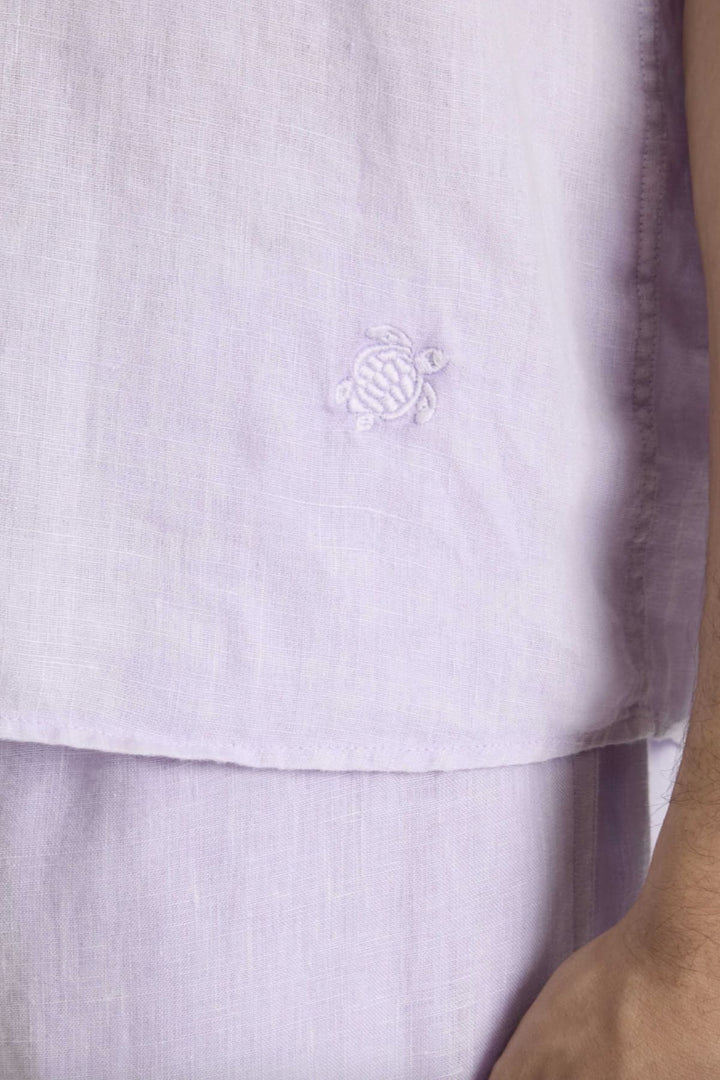 Vue de dos chemise en lin mélangé Vilebrequin blanc avec col classique pour homme - Valérie Simon