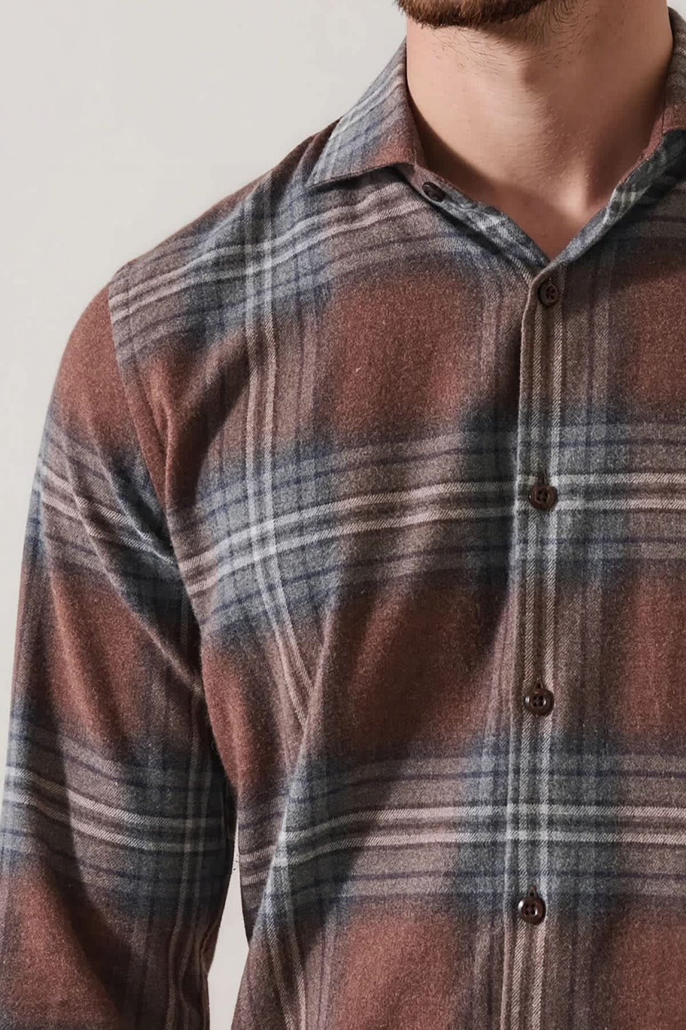 Front view of the men's cotton flannel plaid sport shirt Patrick Assaraf