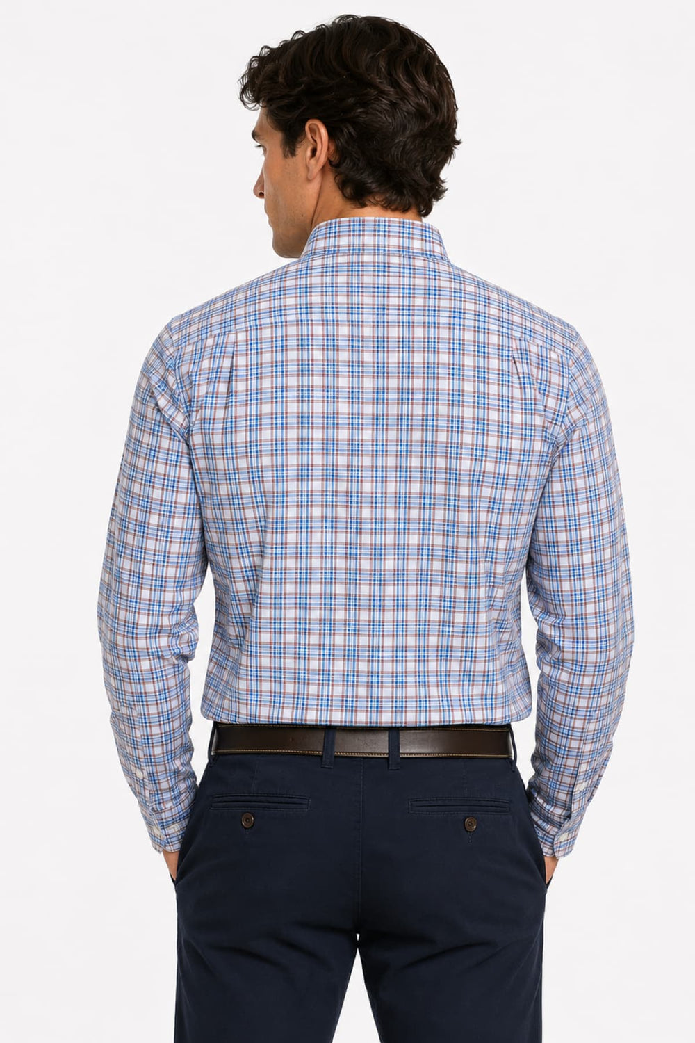 Front view of the Paul and Shark men's blue micro-check sport shirt - Valérie Simon