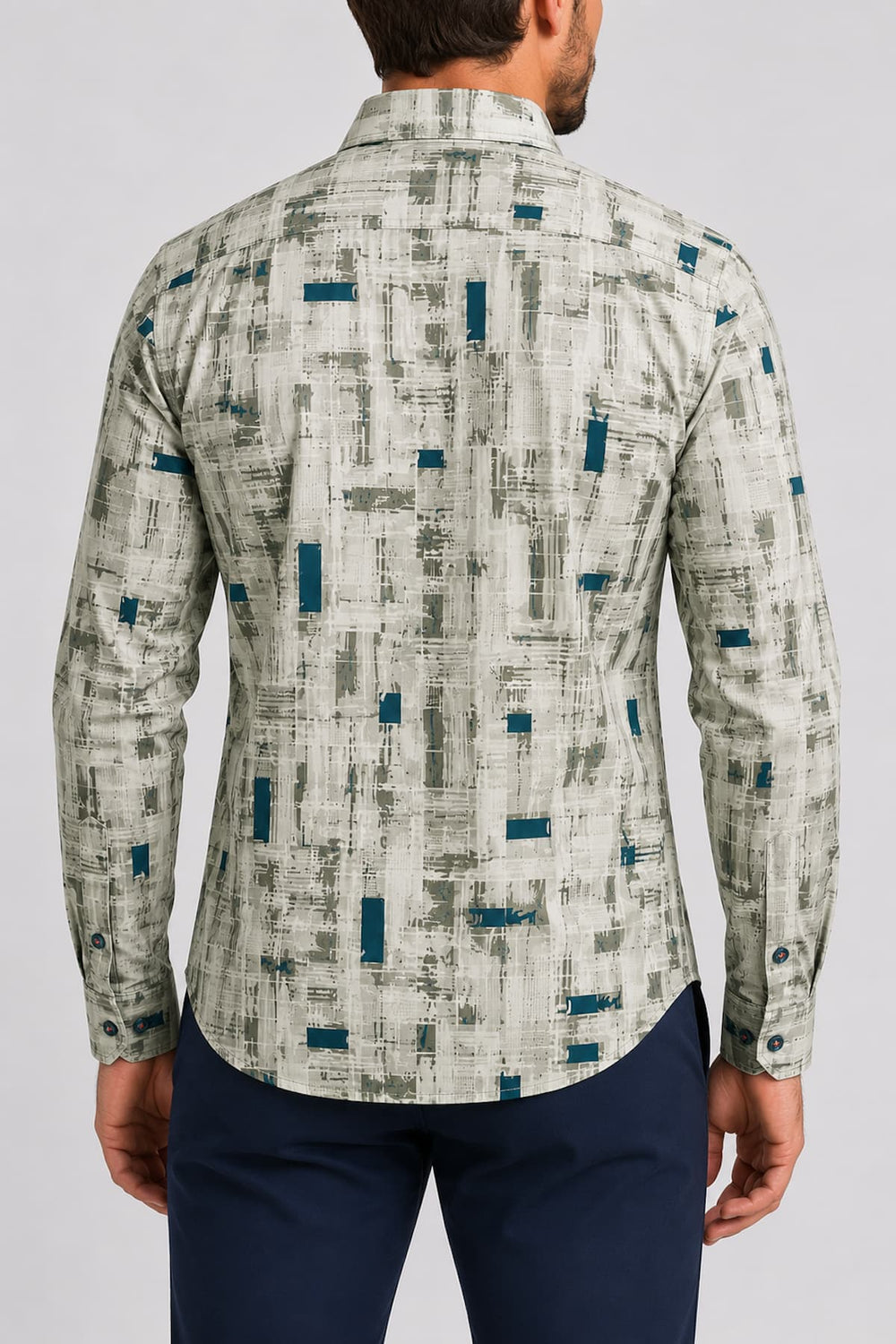 Front view of an abstract men's shirt Au noir in multicolor with subtle details - Valérie Simon