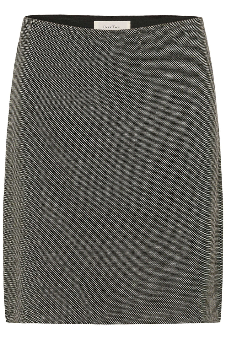 Jupe Corinne courte au design épuré, tissu texturé, coupe droite, élégance discrète, idéale pour bureau et sorties modernes.