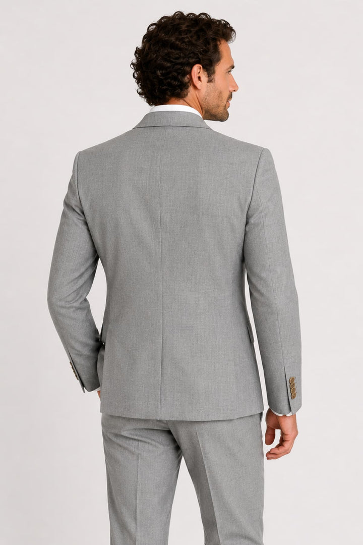 Vue de face complet à carreaux subtile en laine extensible gris pour homme ATELIER - Valérie Simon