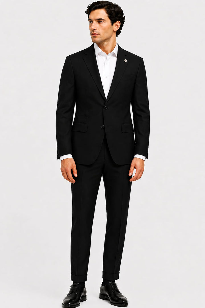 Full-length back view of a black formal suit for men by Lief Horsens - Valérie Simon
