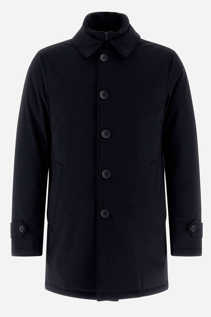 Trench coat style washington, trench-coat étanche en tissu extensible, silhouette classique et bavette amovible, couleur noire.