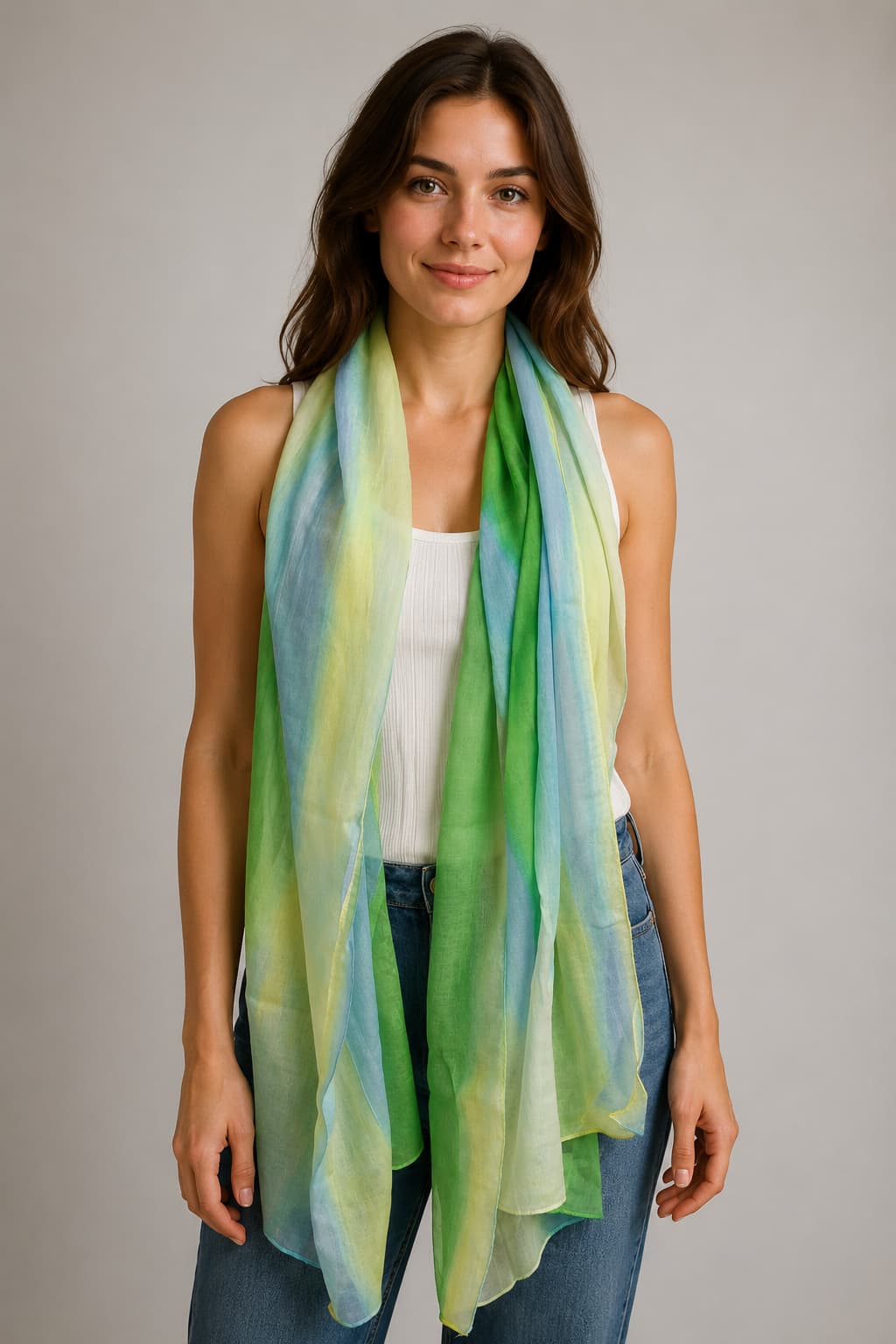 Vue de côté foulard léger dégradé multicolore pour femme avec détails subtils Brax - Valérie Simon