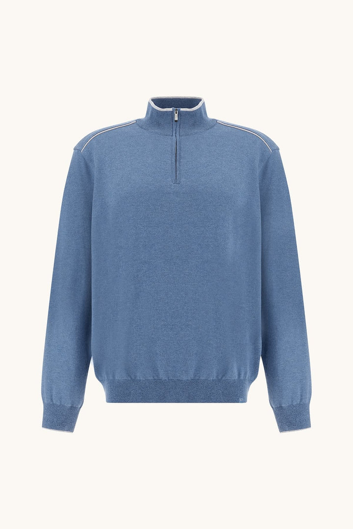 Vue de côté haut en tricot demi-zip Paul and Shark homme noir avec logo discret sur la poitrine - Valérie Simon
