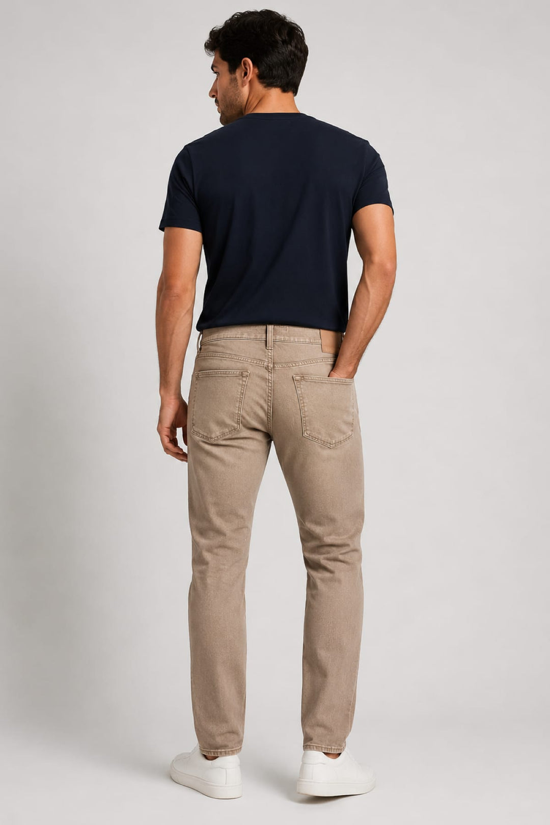 Side view of the modern, stretchy, faded gray men&