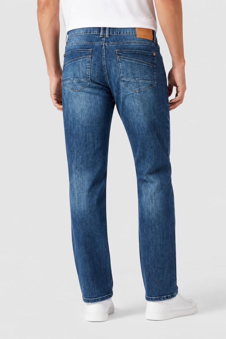 Vue de côté jean coupe droite extensible Black Bull pour homme noir avec surpiqûres - Valérie Simon