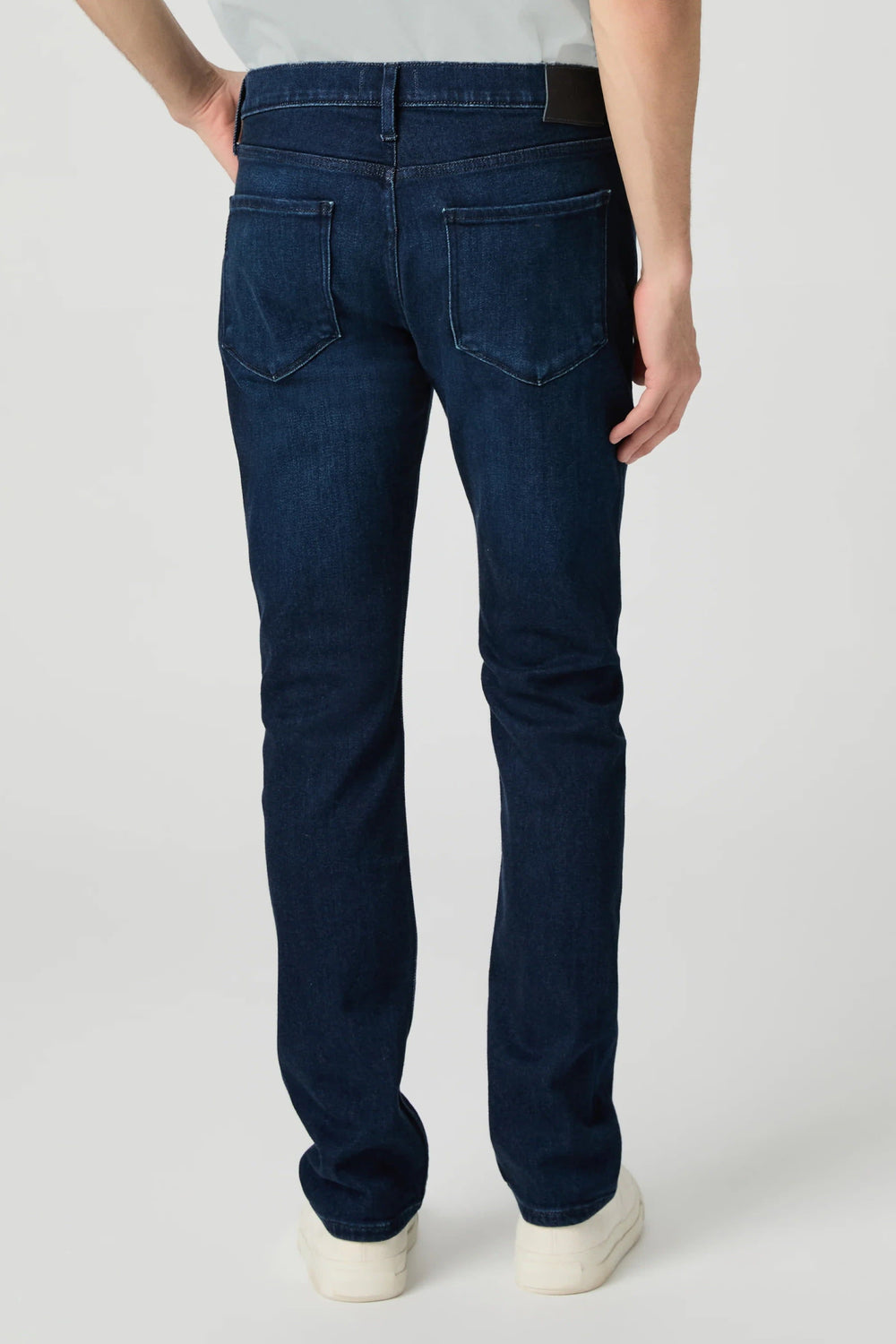 Side view of Paige men's straight-leg jeans in black with visible back pockets - Valérie Simon