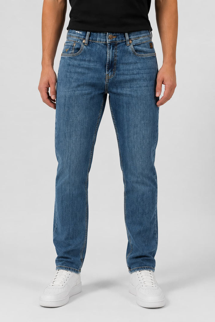 Vue de côté jean droit Black Bull homme noir avec coutures apparentes - Valérie Simon